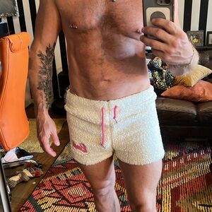 White fleece Barbie embroidered sexy short shorts stretch